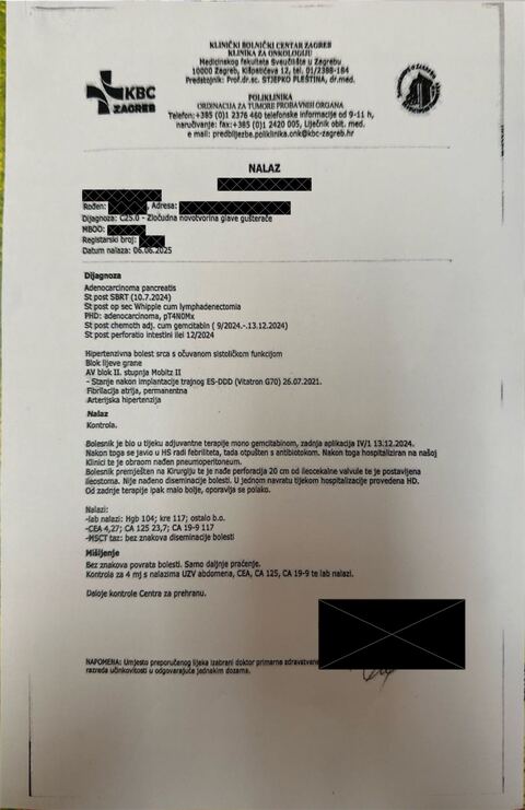 Nalaz — Zloćudna novotvorina glave gušterače (anonimizirano)
