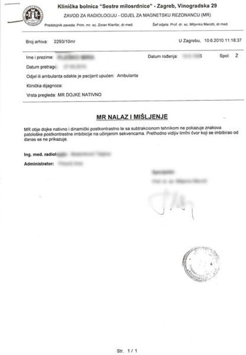 Nalaz — Zloćudni tumor pluća i bronha (anonimizirano)